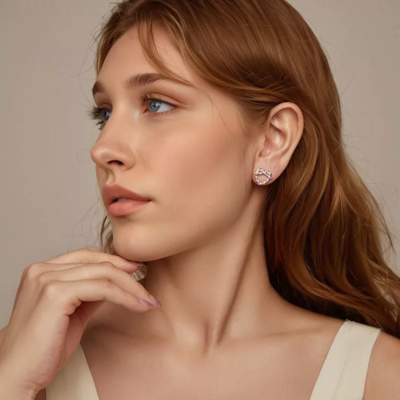 (imagen para) Pendientes con forma de corazón y giro estilo PANDORA - SCE1776 - Ver 7