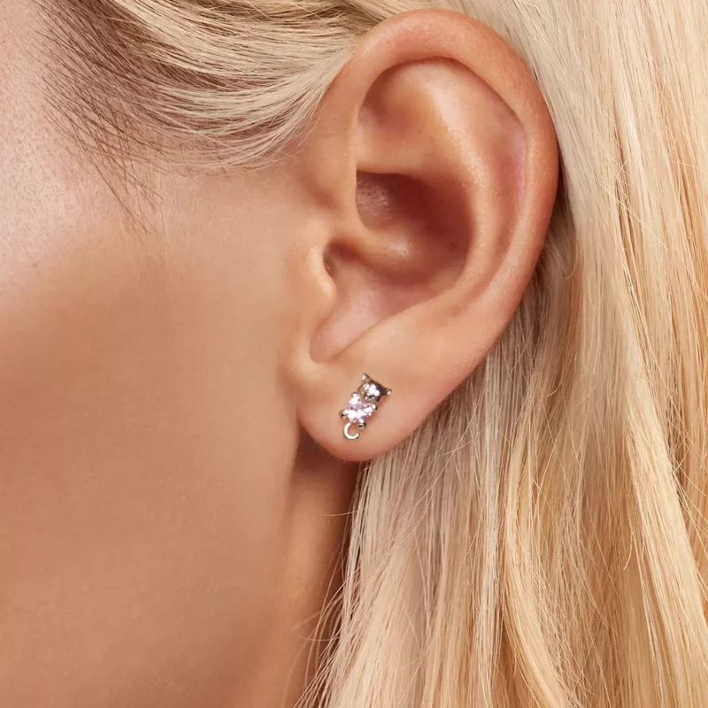 (imagen para) Pendientes con forma de gato y corazón estilo PANDORA - SCE1773 - Ver 5