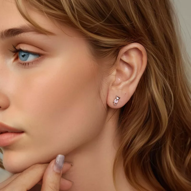 (imagen para) Pendientes con forma de gato y corazón estilo PANDORA - SCE1773 - Ver 7