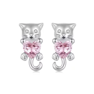(imagen para) Pendientes con forma de gato y corazón estilo PANDORA - SCE1773