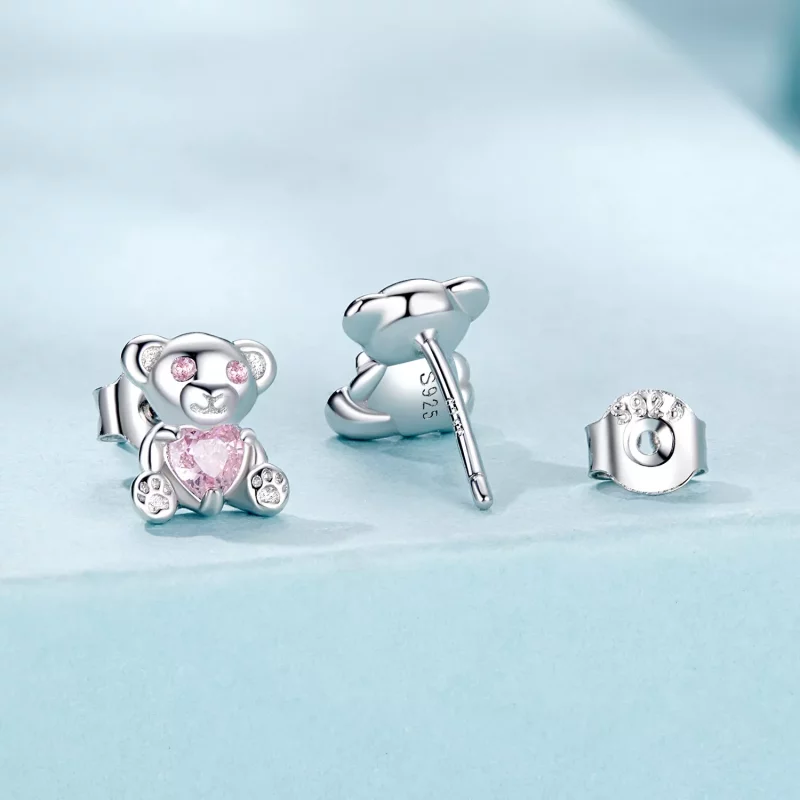 (imagen para) Pendientes con forma de oso de amor estilo PANDORA - SCE1774 - Ver 2