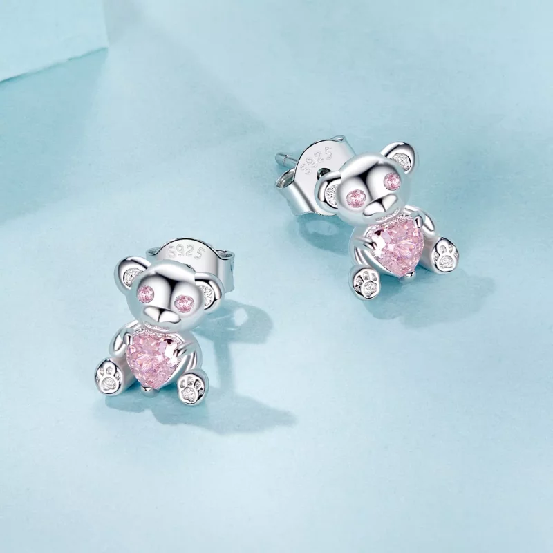 (imagen para) Pendientes con forma de oso de amor estilo PANDORA - SCE1774 - Ver 3
