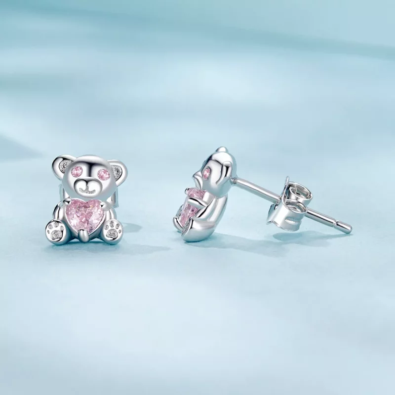 (imagen para) Pendientes con forma de oso de amor estilo PANDORA - SCE1774 - Ver 4
