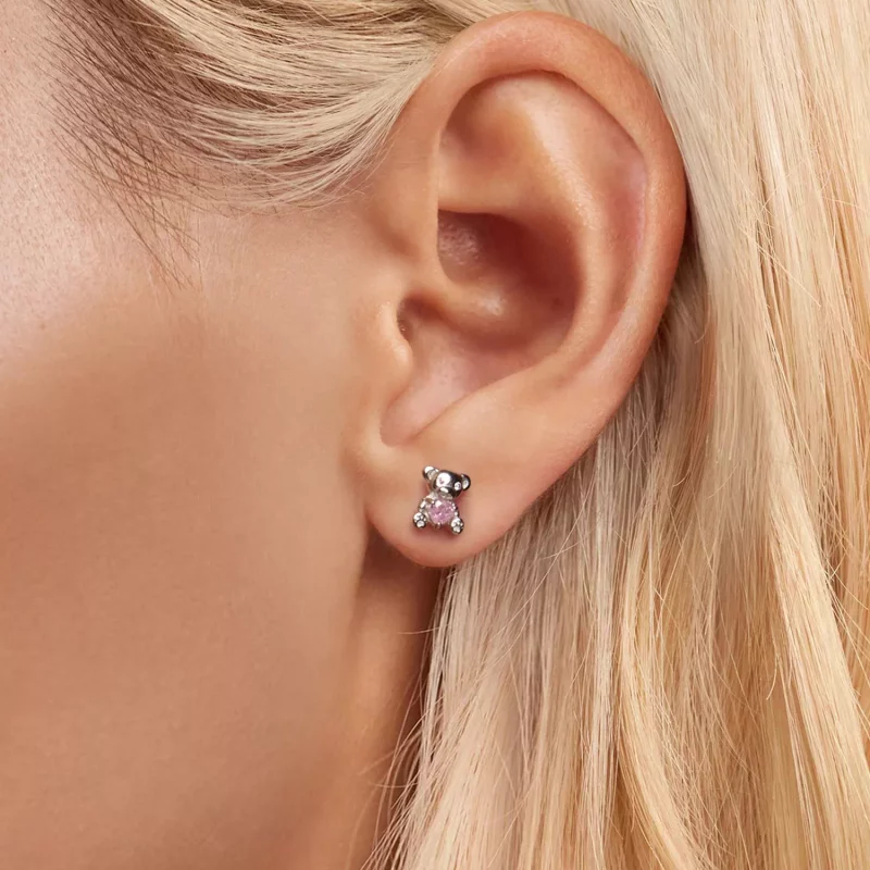 (imagen para) Pendientes con forma de oso de amor estilo PANDORA - SCE1774 - Ver 5