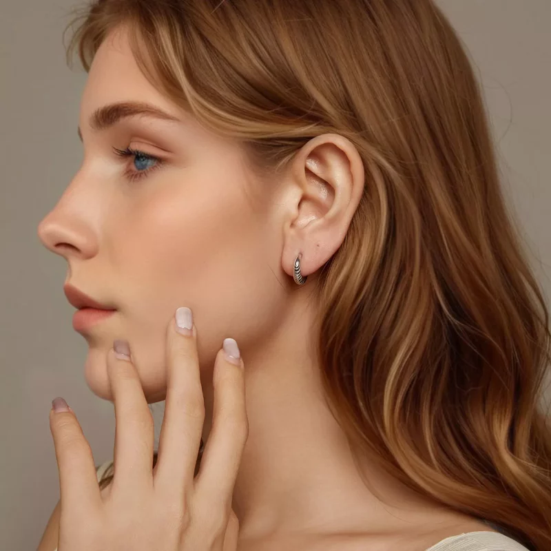 (imagen para) Pendientes con textura de temperamento estilo PANDORA - BSE1058 - Ver 8