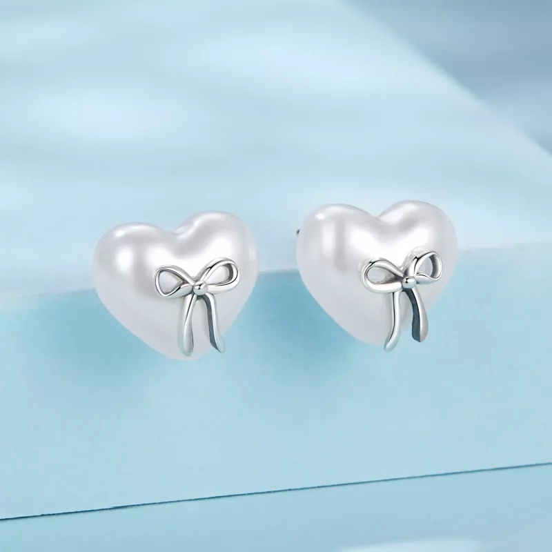 (imagen para) Pendientes de corazón con lazo estilo PANDORA - SCE1810 - Ver 2