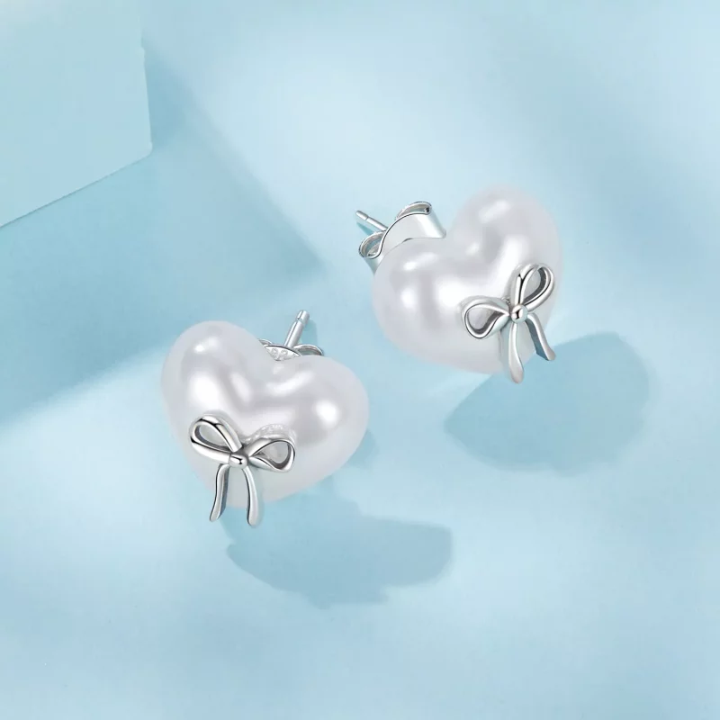(imagen para) Pendientes de corazón con lazo estilo PANDORA - SCE1810 - Ver 3