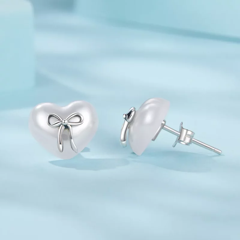 (imagen para) Pendientes de corazón con lazo estilo PANDORA - SCE1810 - Ver 4