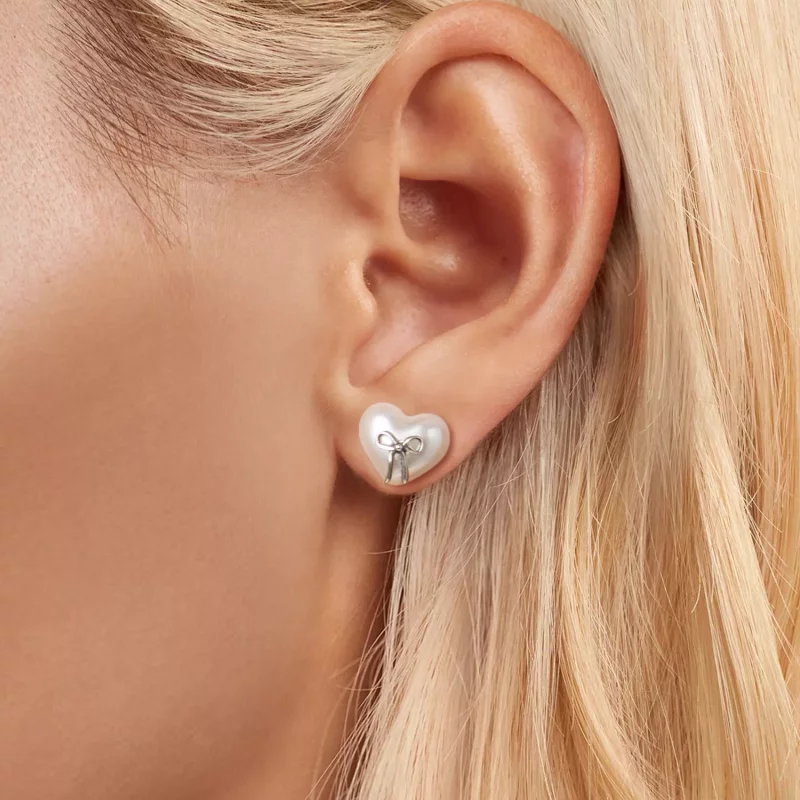 (imagen para) Pendientes de corazón con lazo estilo PANDORA - SCE1810 - Ver 5