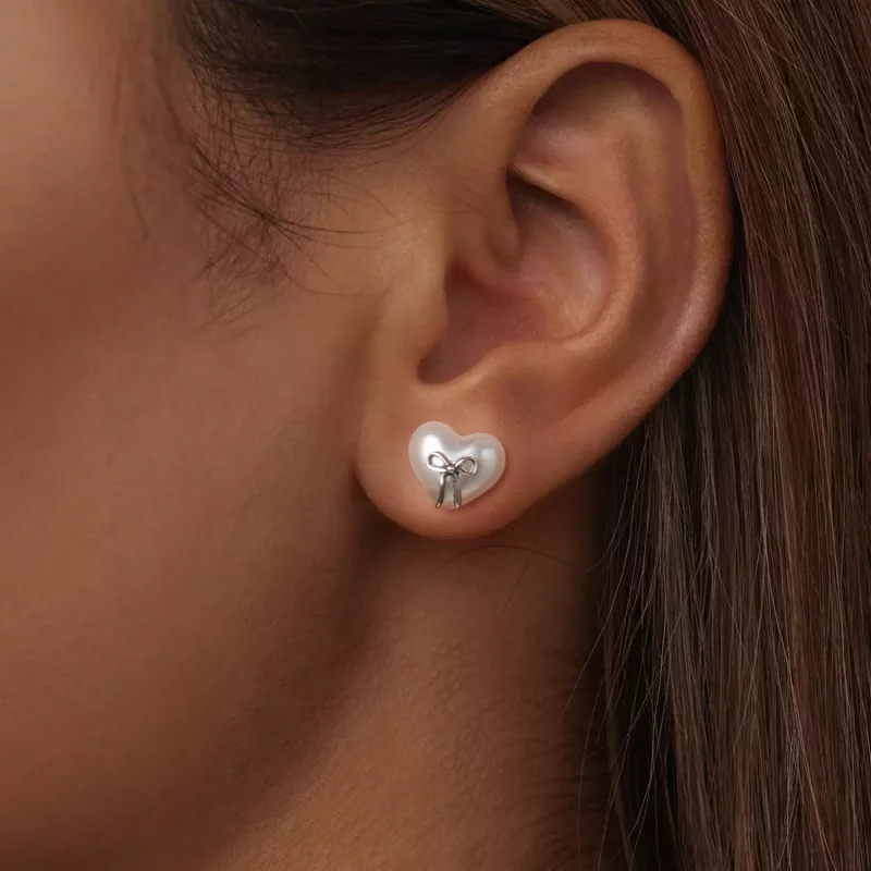 (imagen para) Pendientes de corazón con lazo estilo PANDORA - SCE1810 - Ver 6