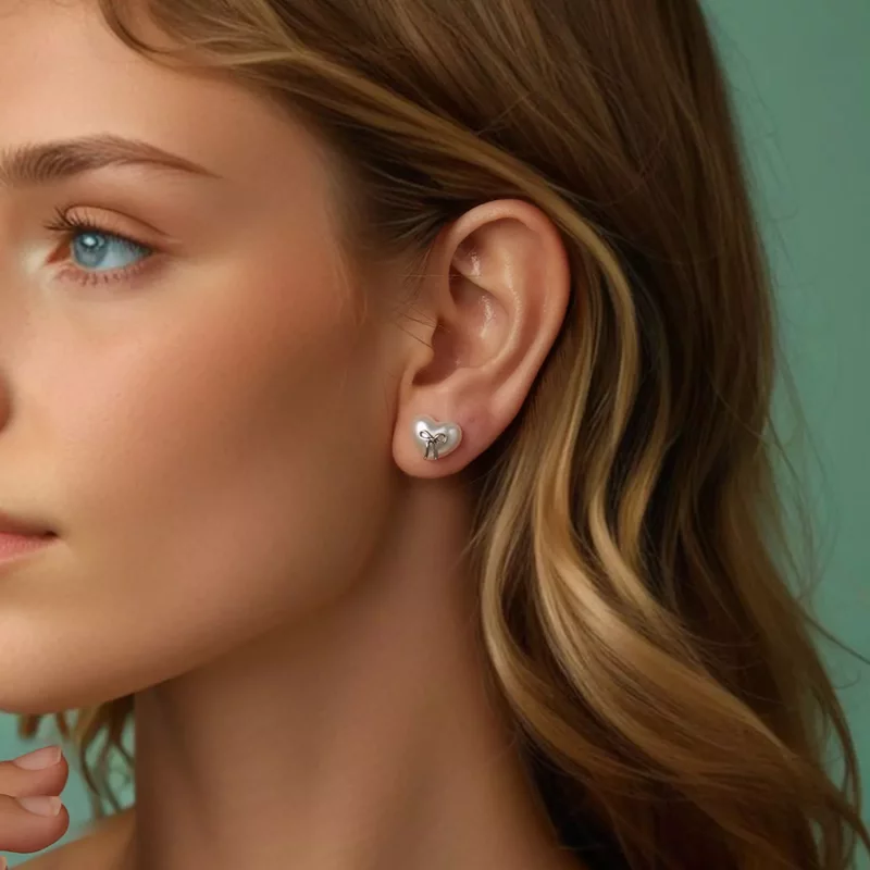 (imagen para) Pendientes de corazón con lazo estilo PANDORA - SCE1810 - Ver 8