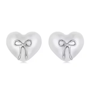 (imagen para) Pendientes de corazón con lazo estilo PANDORA - SCE1810
