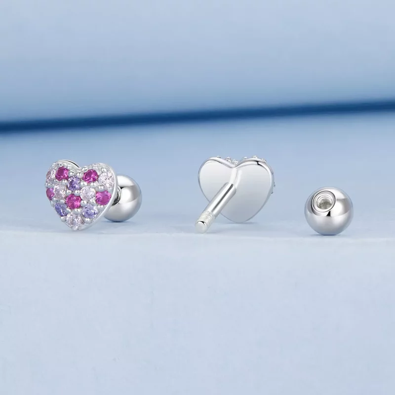 (imagen para) Pendientes de corazón de colores estilo PANDORA - BSE1044 - Ver 2