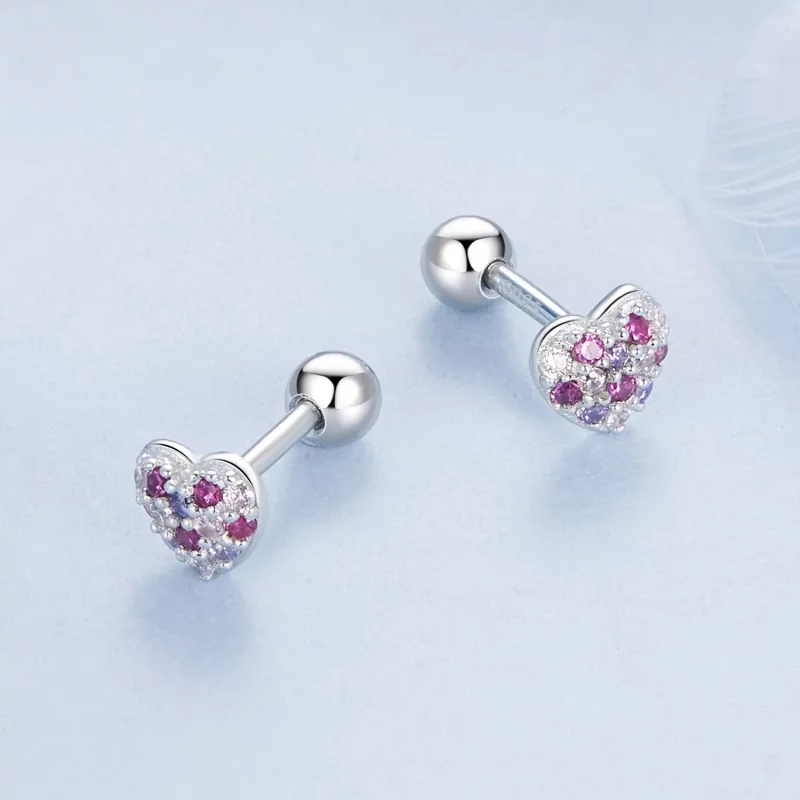 (imagen para) Pendientes de corazón de colores estilo PANDORA - BSE1044 - Ver 3