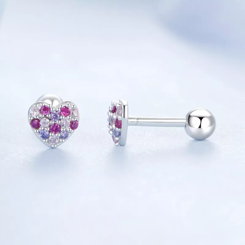 (imagen para) Pendientes de corazón de colores estilo PANDORA - BSE1044 - Ver 4