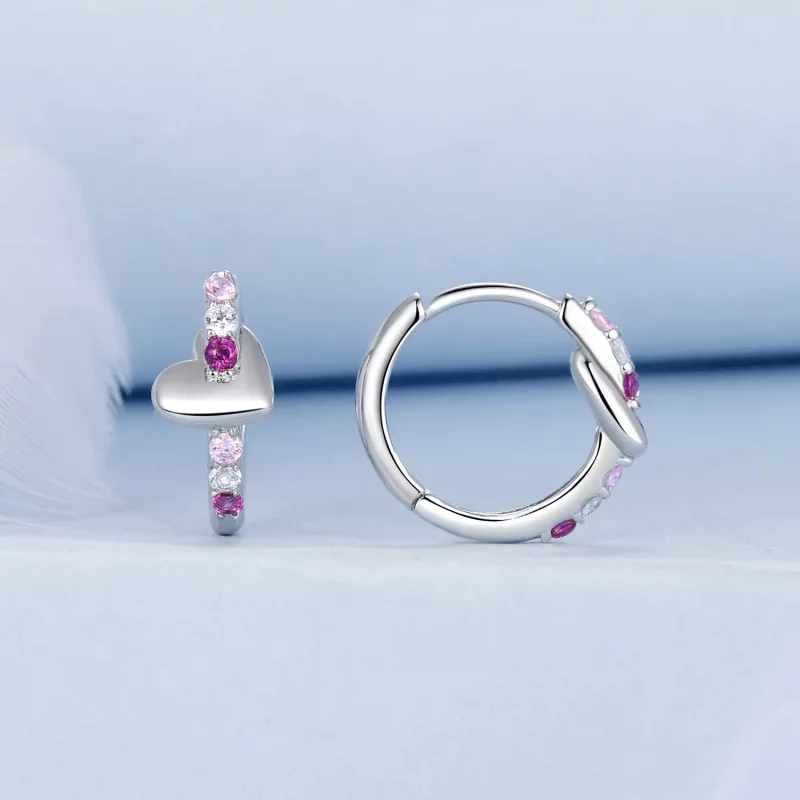 (imagen para) Pendientes de corazón de colores estilo PANDORA - BSE1049 - Ver 2