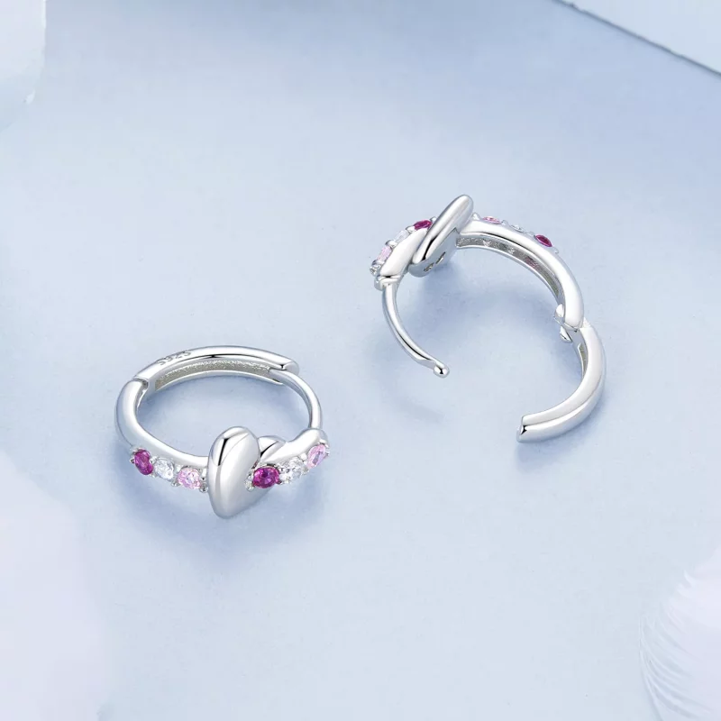 (imagen para) Pendientes de corazón de colores estilo PANDORA - BSE1049 - Ver 4