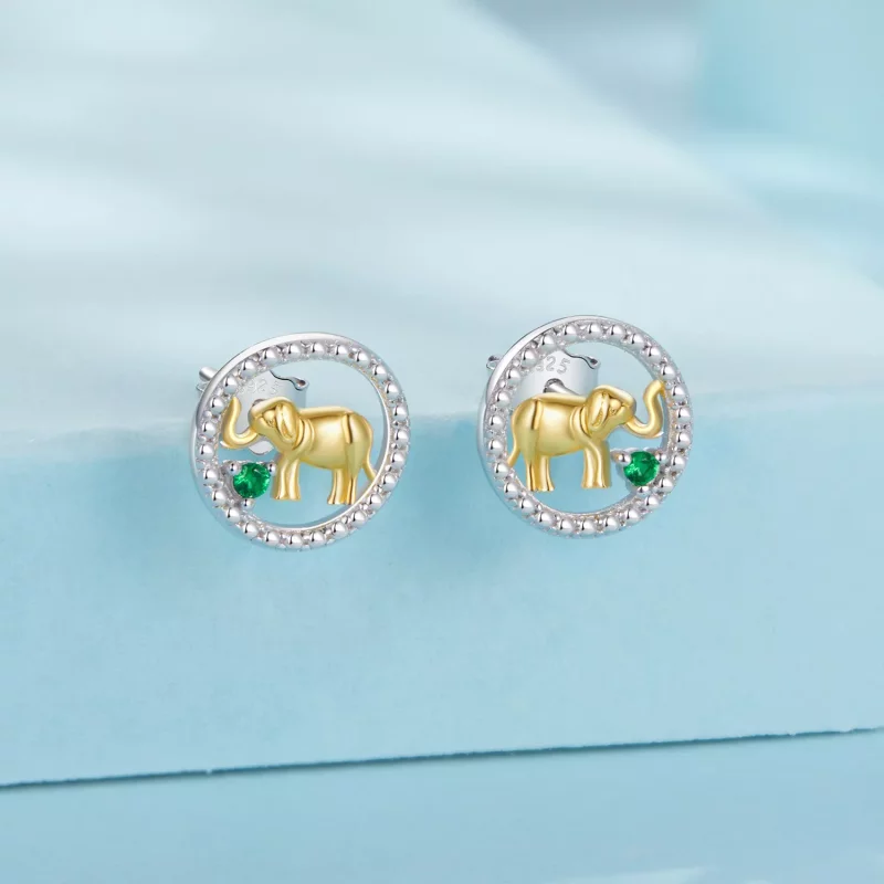 (imagen para) Pendientes de elefante dorado estilo PANDORA - SCE1794 - Ver 2
