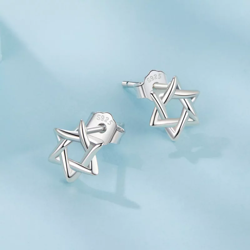 (imagen para) Pendientes de estrella de seis puntas estilo PANDORA - SCE1809 - Ver 3