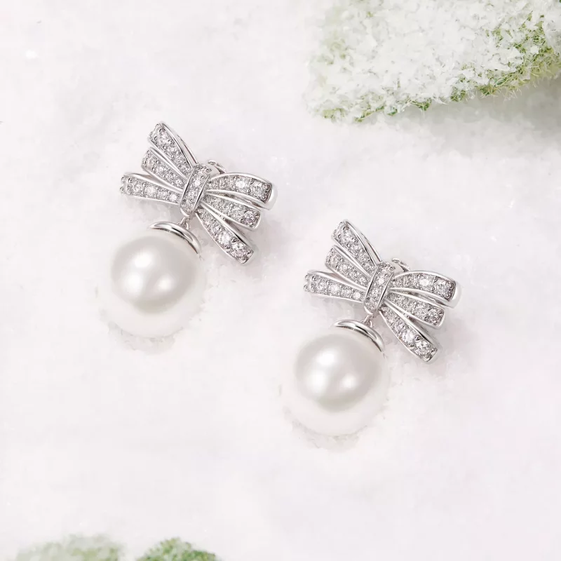 (imagen para) Pendientes de perla con lazo estilo PANDORA - YIE247 - Ver 2