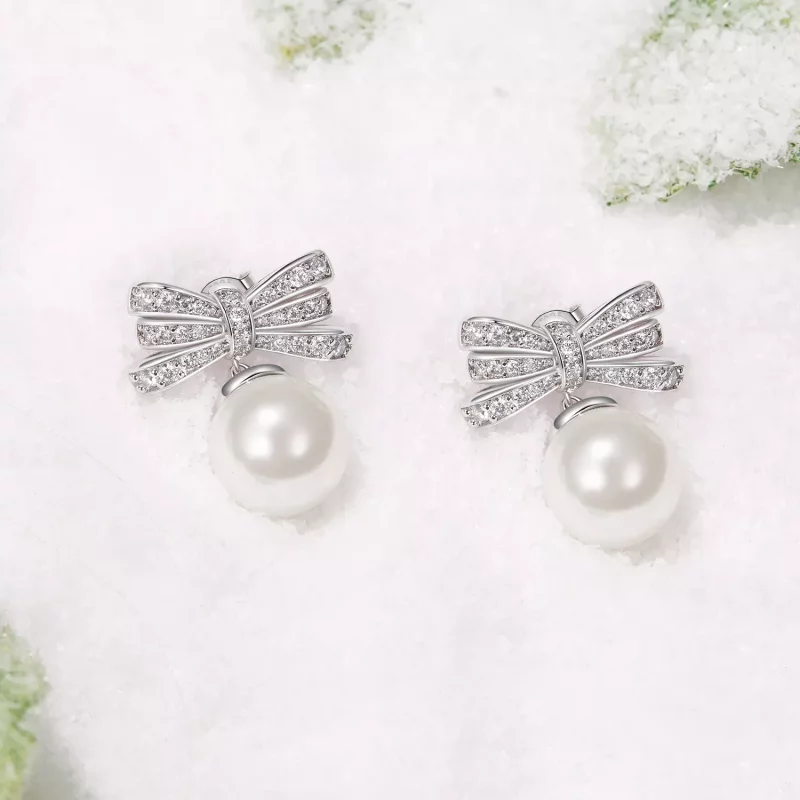(imagen para) Pendientes de perla con lazo estilo PANDORA - YIE247 - Ver 3