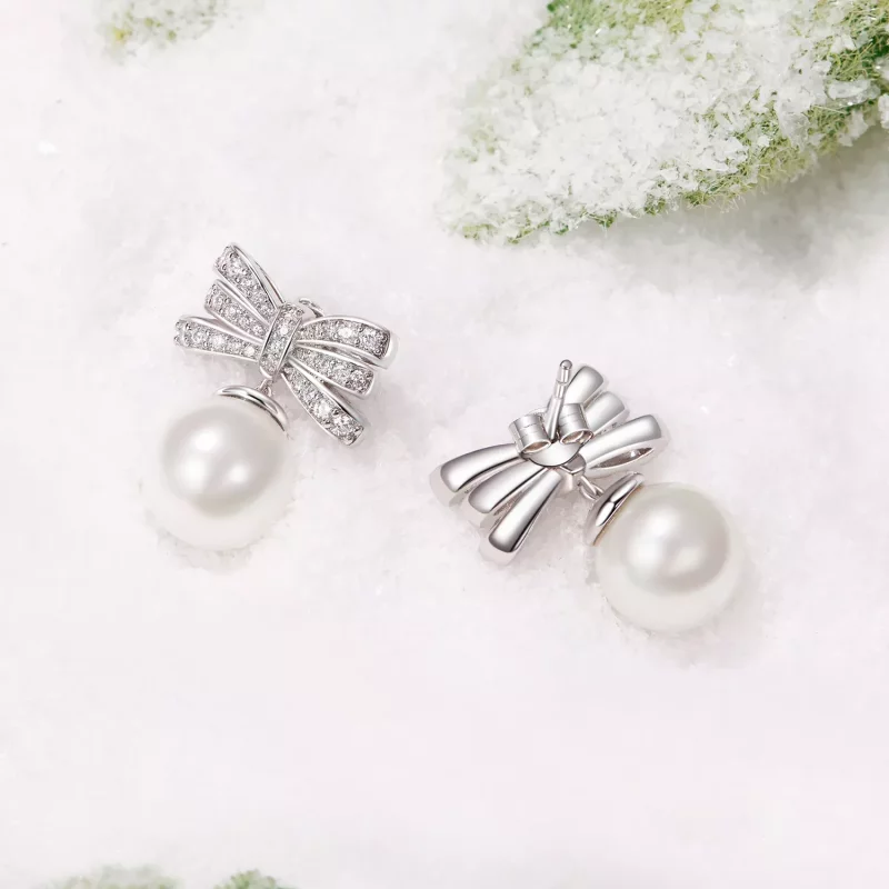 (imagen para) Pendientes de perla con lazo estilo PANDORA - YIE247 - Ver 4