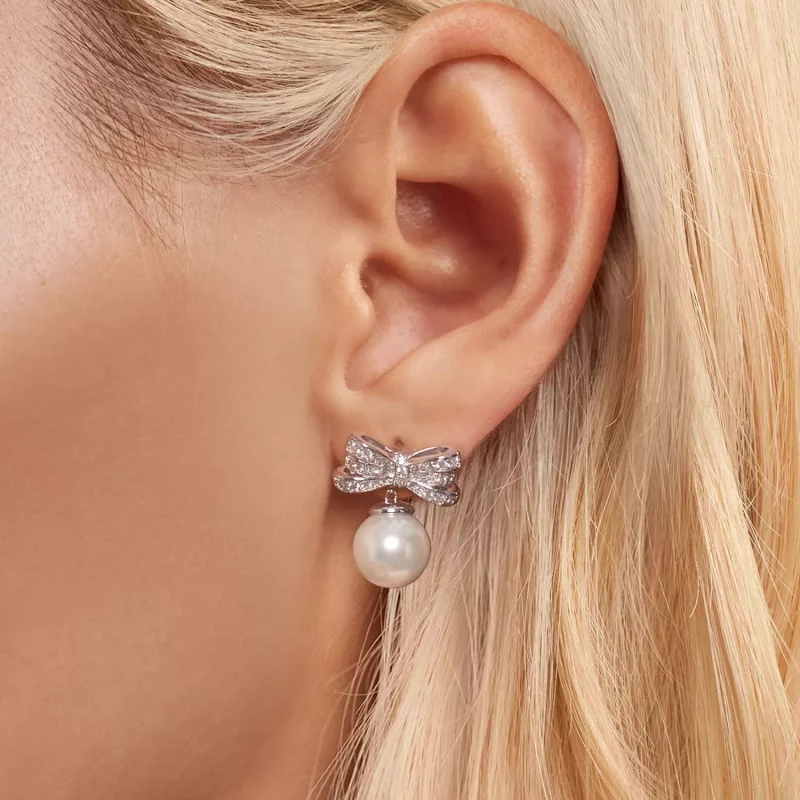 (imagen para) Pendientes de perla con lazo estilo PANDORA - YIE247 - Ver 5