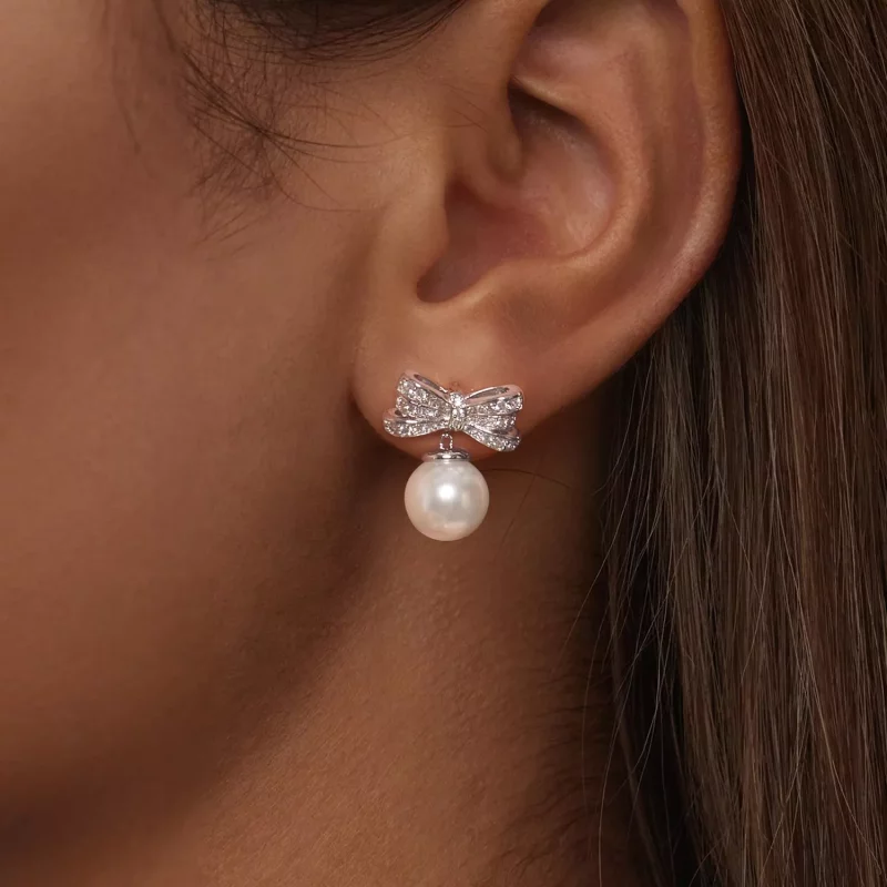 (imagen para) Pendientes de perla con lazo estilo PANDORA - YIE247 - Ver 6