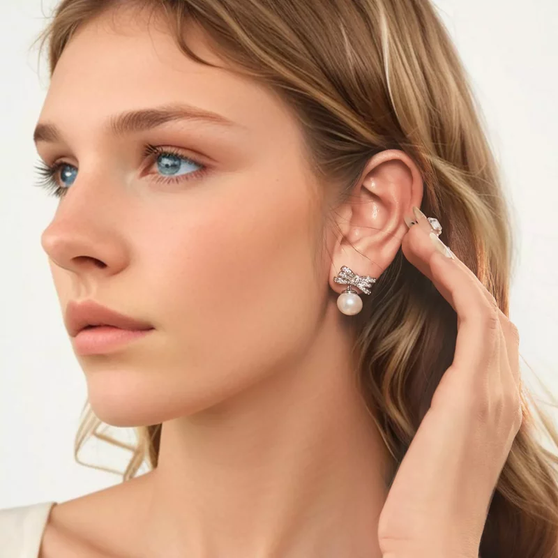 (imagen para) Pendientes de perla con lazo estilo PANDORA - YIE247 - Ver 7