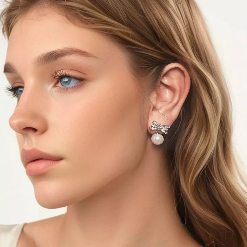 (imagen para) Pendientes de perla con lazo estilo PANDORA - YIE247 - Ver 8
