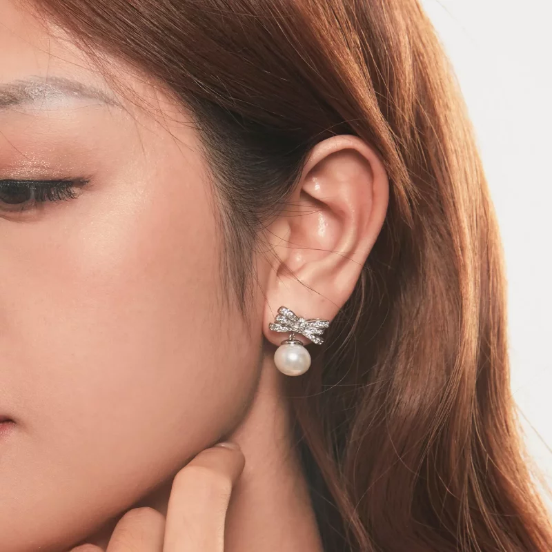 (imagen para) Pendientes de perla con lazo estilo PANDORA - YIE247 - Ver 10