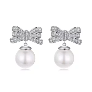 (imagen para) Pendientes de perla con lazo estilo PANDORA - YIE247