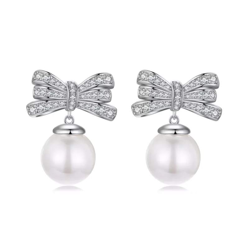 (imagen para) Pendientes de perla con lazo estilo PANDORA - YIE247