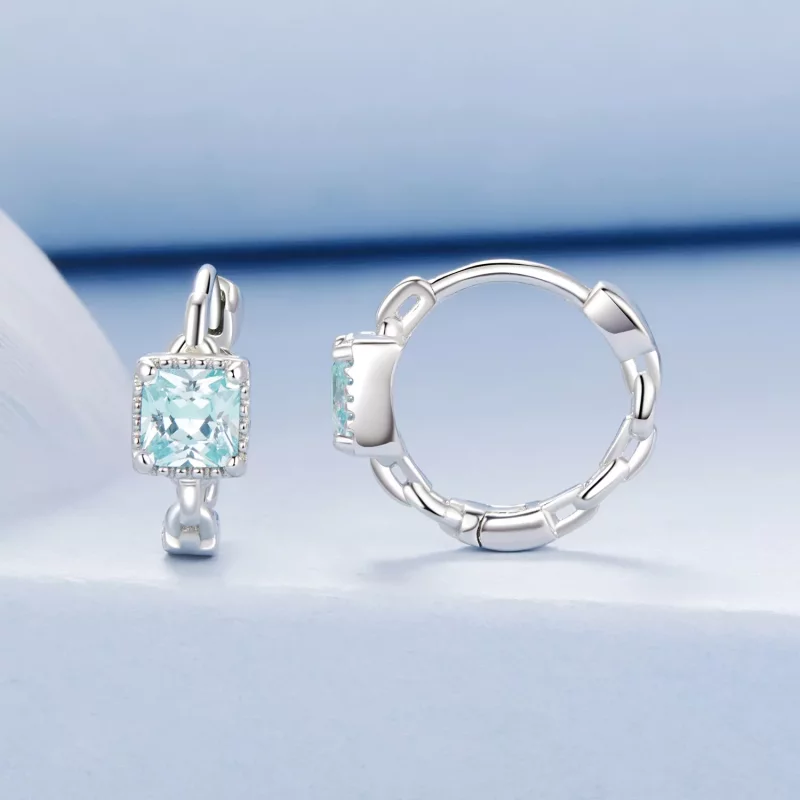 (imagen para) Pendientes de princesa azul marino con forma cuadrada estilo PANDORA - BSE1100 - Ver 2