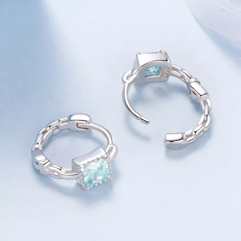 (imagen para) Pendientes de princesa azul marino con forma cuadrada estilo PANDORA - BSE1100 - Ver 3
