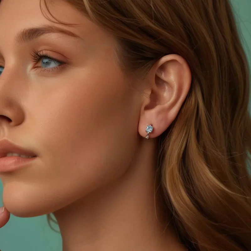 (imagen para) Pendientes de princesa azul marino con forma cuadrada estilo PANDORA - BSE1100 - Ver 6
