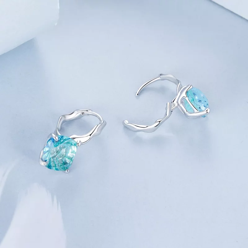 (imagen para) Pendientes de turmalina turquesa estilo PANDORA - BSE1047 - Ver 4