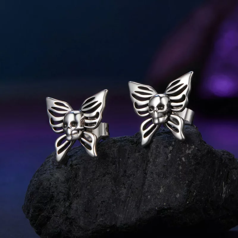 (imagen para) Pendientes estilo PANDORA con calavera y mariposa - SCE1798 - Ver 2