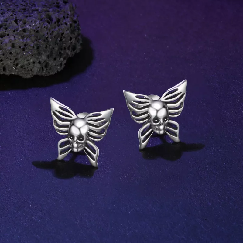 (imagen para) Pendientes estilo PANDORA con calavera y mariposa - SCE1798 - Ver 3