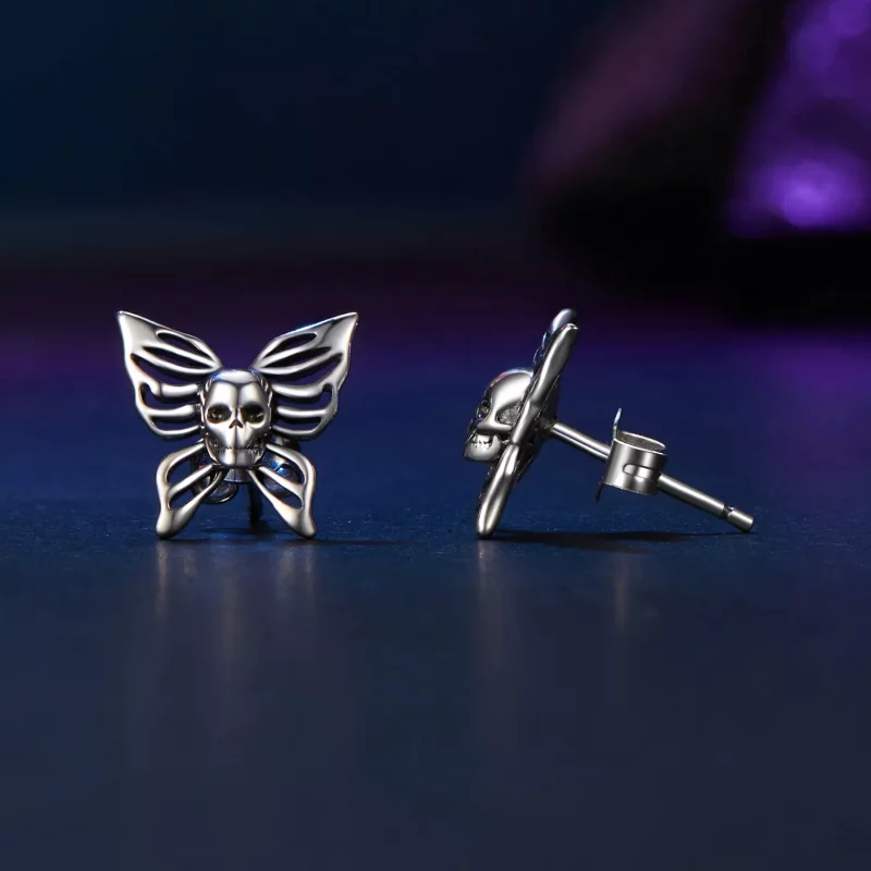 (imagen para) Pendientes estilo PANDORA con calavera y mariposa - SCE1798 - Ver 4