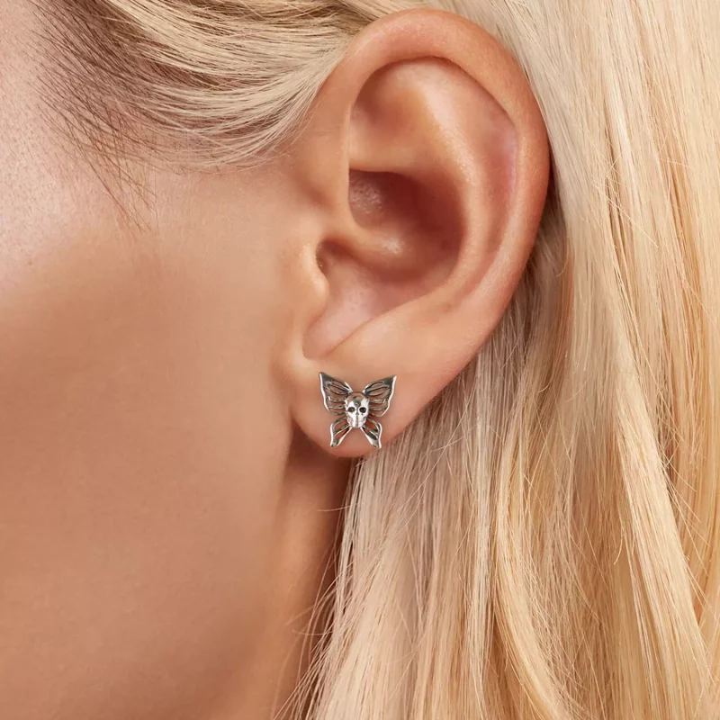 (imagen para) Pendientes estilo PANDORA con calavera y mariposa - SCE1798 - Ver 5