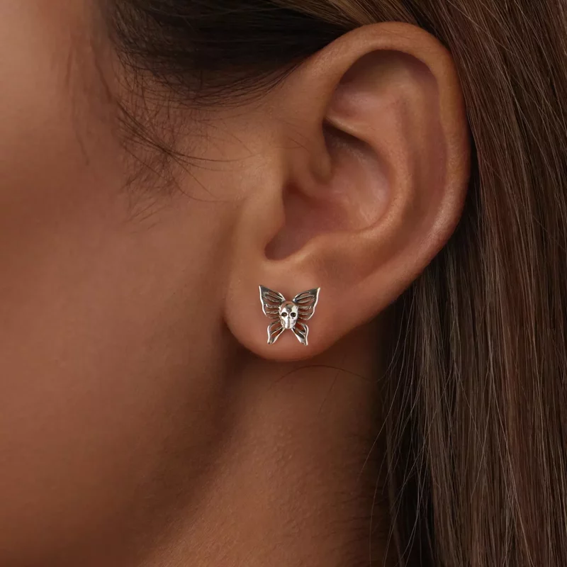 (imagen para) Pendientes estilo PANDORA con calavera y mariposa - SCE1798 - Ver 6
