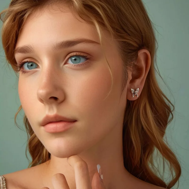 (imagen para) Pendientes estilo PANDORA con calavera y mariposa - SCE1798 - Ver 7