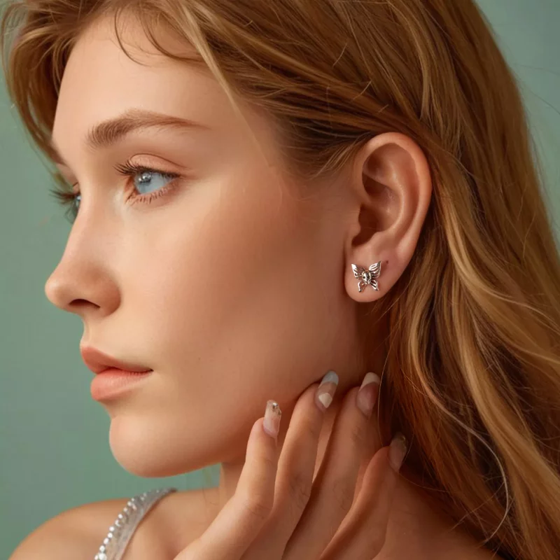(imagen para) Pendientes estilo PANDORA con calavera y mariposa - SCE1798 - Ver 8
