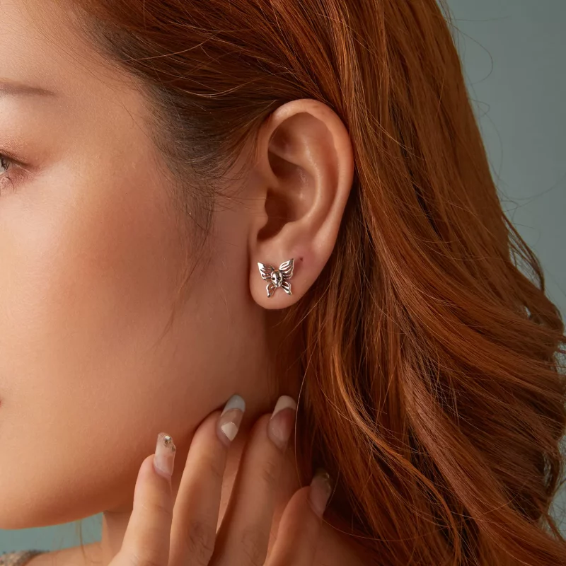(imagen para) Pendientes estilo PANDORA con calavera y mariposa - SCE1798 - Ver 10