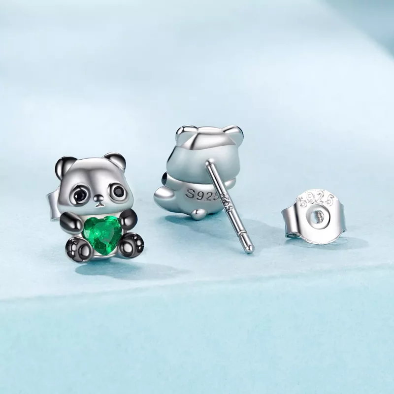 (imagen para) Pendientes estilo PANDORA con forma de corazón y panda - SCE1775 - Ver 2