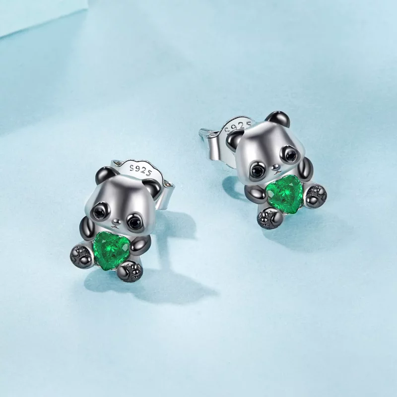 (imagen para) Pendientes estilo PANDORA con forma de corazón y panda - SCE1775 - Ver 3
