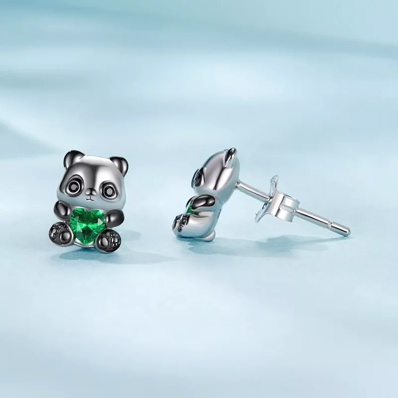 (imagen para) Pendientes estilo PANDORA con forma de corazón y panda - SCE1775 - Ver 4