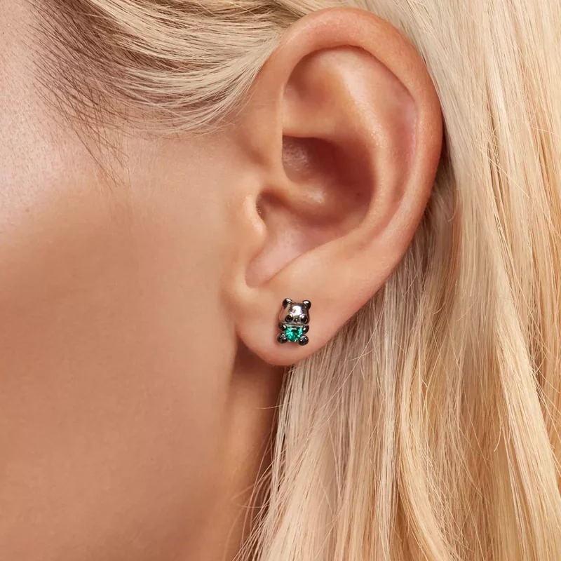 (imagen para) Pendientes estilo PANDORA con forma de corazón y panda - SCE1775 - Ver 5