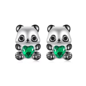 (imagen para) Pendientes estilo PANDORA con forma de corazón y panda - SCE1775